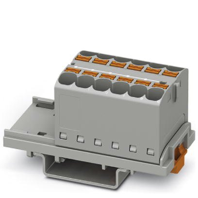 Phoenix Contact Finger-Safe Power Distribution Block; PTFIX 12X4-NS35GY; 32A; 12-Pole; Push-In Terminals; 1/1 Line/Load Terminal Openings; DIN Rail - Crosswise Mount